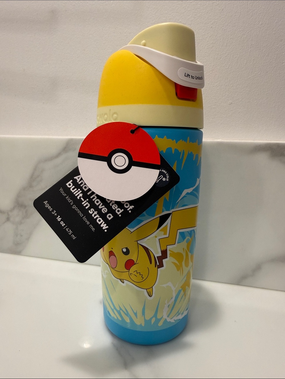 Owala Pokemon Pikachu Yellow and Blue Insulated Water Bottle with Straw